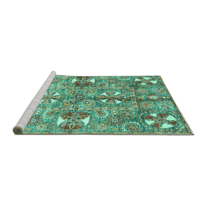 Sideview of Machine Washable Abstract Turquoise Modern Area Rugs, wshabs3180turq