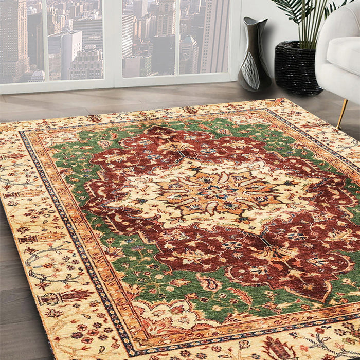 Machine Washable Abstract Yellow Rug in a Family Room, wshabs3181