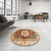 Round Machine Washable Abstract Yellow Rug in a Office, wshabs3181