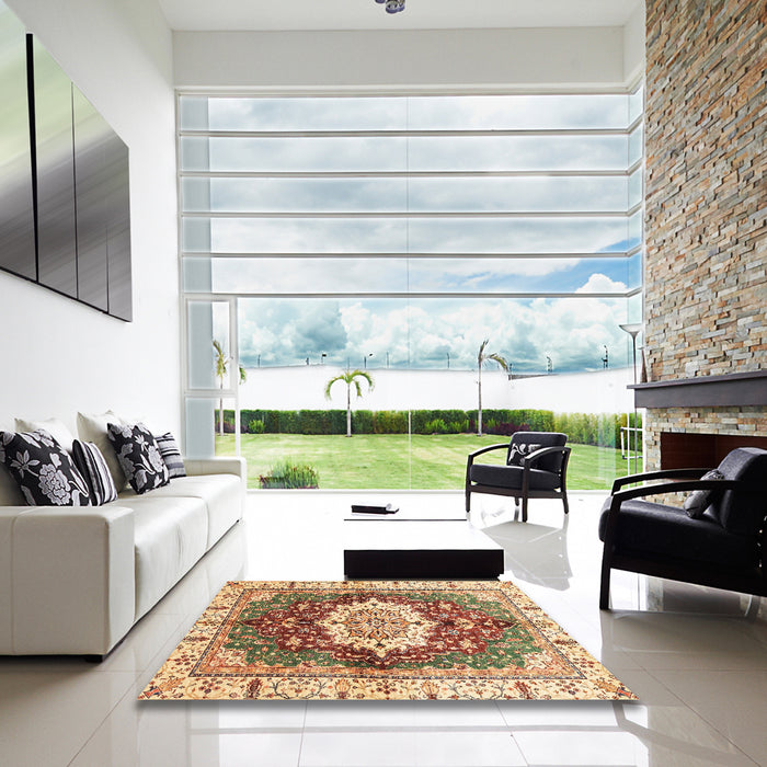 Square Abstract Yellow Modern Rug in a Living Room, abs3181