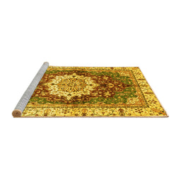 Sideview of Machine Washable Abstract Yellow Modern Rug, wshabs3181yw