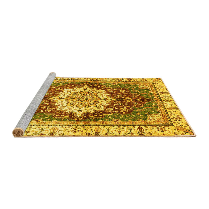 Sideview of Machine Washable Abstract Yellow Modern Rug, wshabs3181yw