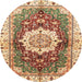 Round Abstract Yellow Modern Rug, abs3181