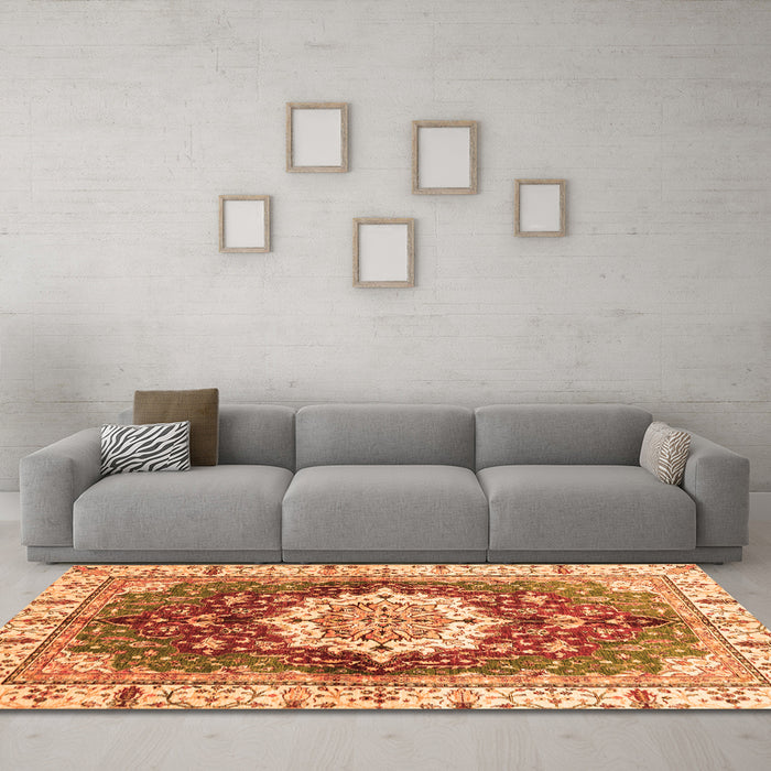 Machine Washable Abstract Orange Modern Area Rugs in a Living Room, wshabs3181org