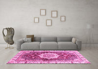 Machine Washable Abstract Pink Modern Rug, wshabs3181pnk