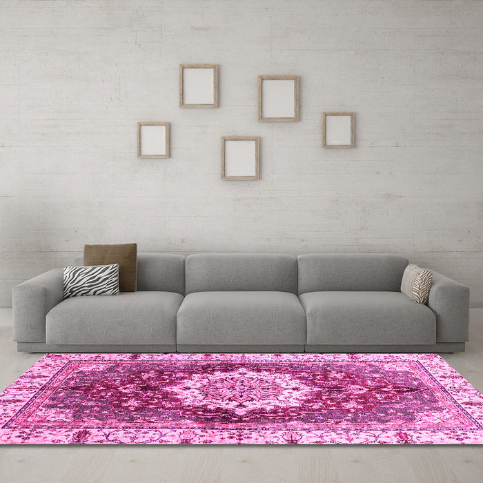 Machine Washable Abstract Pink Modern Rug in a Living Room, wshabs3181pnk