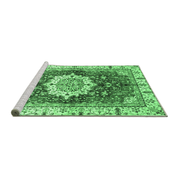 Sideview of Machine Washable Abstract Emerald Green Modern Area Rugs, wshabs3181emgrn