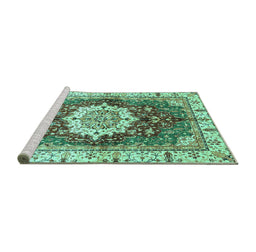 Sideview of Machine Washable Abstract Turquoise Modern Area Rugs, wshabs3181turq