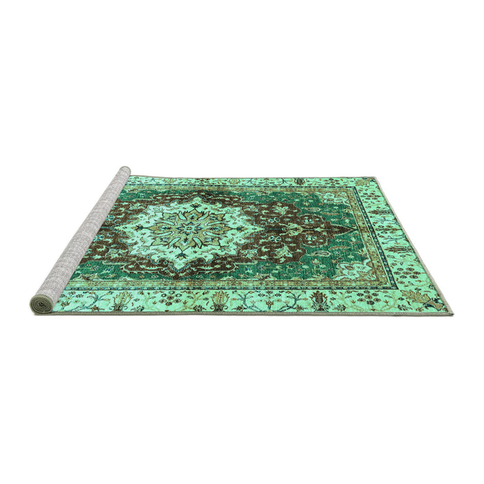 Sideview of Machine Washable Abstract Turquoise Modern Area Rugs, wshabs3181turq
