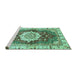 Sideview of Machine Washable Abstract Turquoise Modern Area Rugs, wshabs3181turq