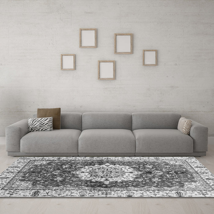 Machine Washable Abstract Gray Modern Rug in a Living Room,, wshabs3181gry