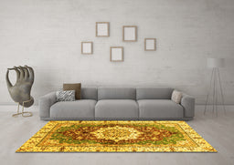 Machine Washable Abstract Yellow Modern Rug in a Living Room, wshabs3181yw