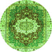 Round Machine Washable Abstract Green Modern Area Rugs, wshabs3181grn