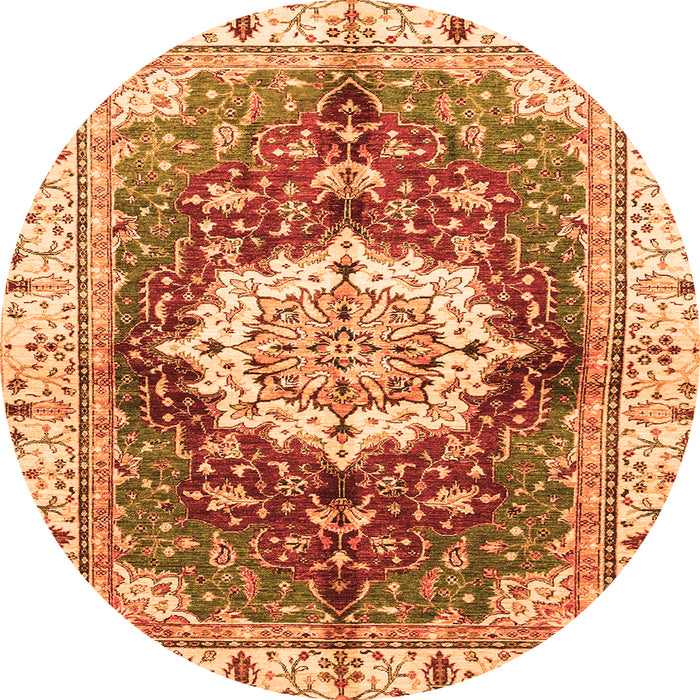 Round Machine Washable Abstract Orange Modern Area Rugs, wshabs3181org