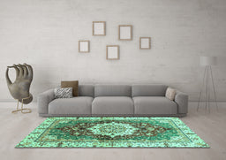 Machine Washable Abstract Turquoise Modern Area Rugs in a Living Room,, wshabs3181turq