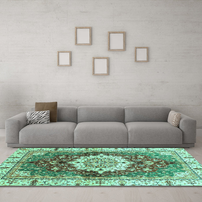 Machine Washable Abstract Turquoise Modern Area Rugs in a Living Room,, wshabs3181turq