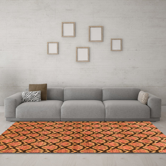 Machine Washable Abstract Orange Modern Area Rugs in a Living Room, wshabs3182org