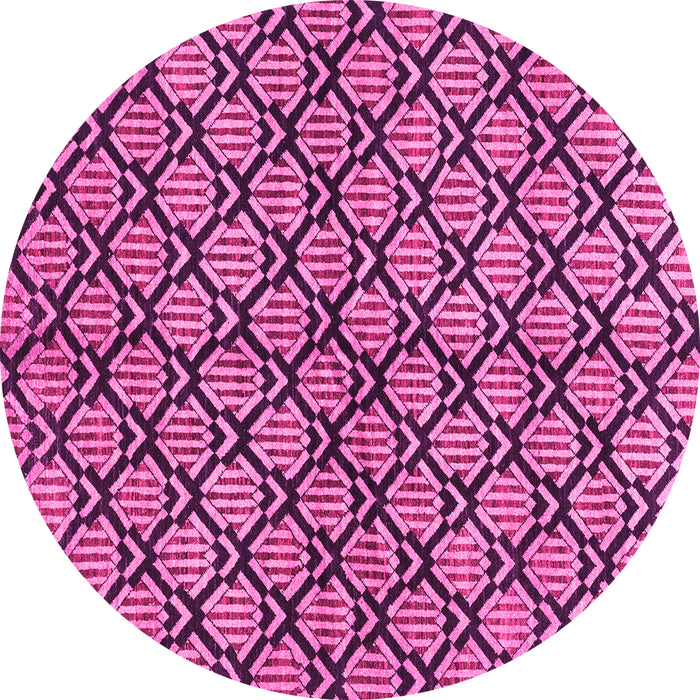 Round Machine Washable Abstract Pink Modern Rug, wshabs3182pnk
