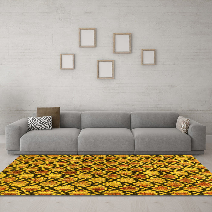 Machine Washable Abstract Yellow Modern Rug in a Living Room, wshabs3182yw
