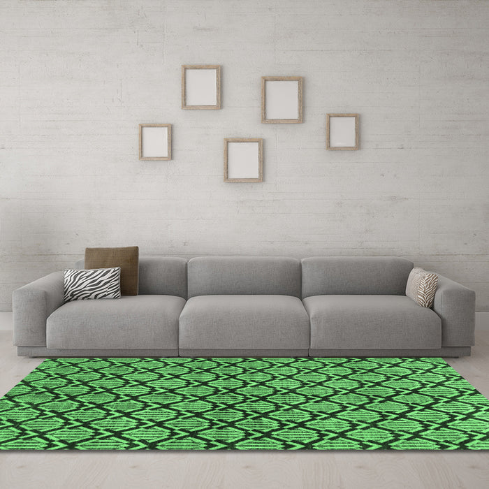 Machine Washable Abstract Emerald Green Modern Area Rugs in a Living Room,, wshabs3182emgrn