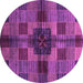 Round Machine Washable Checkered Purple Modern Area Rugs, wshabs3183pur