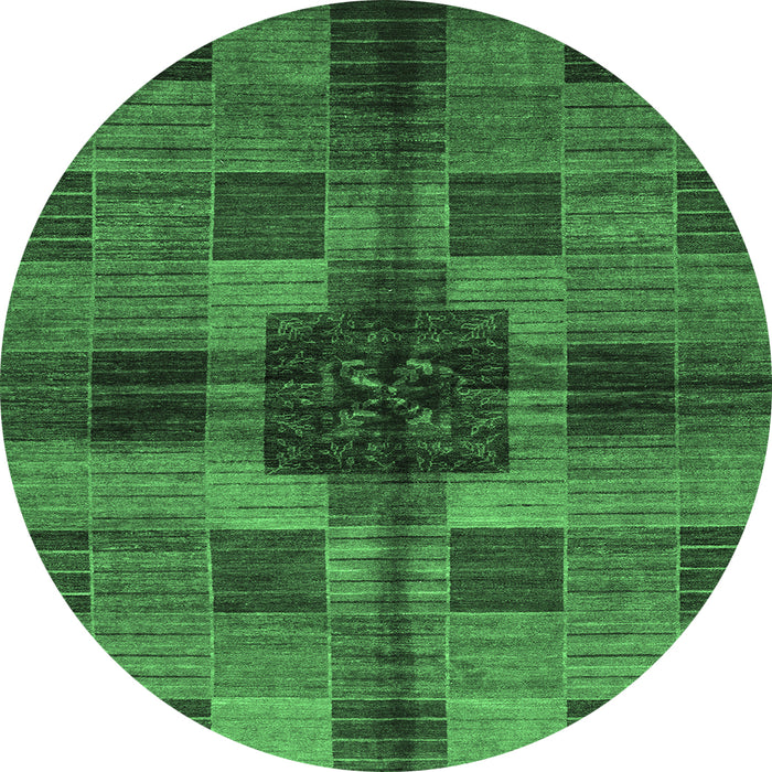 Round Checkered Emerald Green Modern Rug, abs3183emgrn