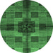 Round Checkered Emerald Green Modern Rug, abs3183emgrn