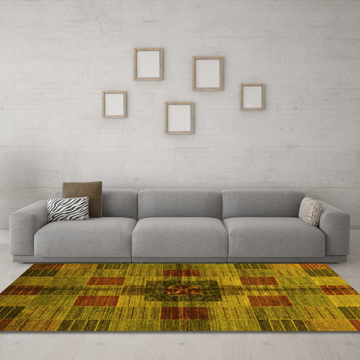 Machine Washable Checkered Yellow Modern Rug in a Living Room, wshabs3183yw