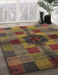 Abstract Red Brown Checkered Rug, abs3183