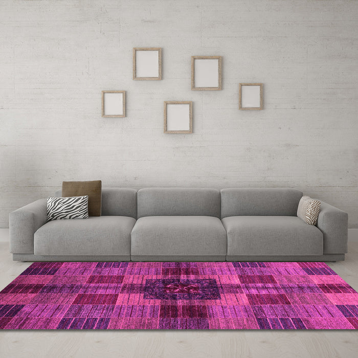 Machine Washable Checkered Pink Modern Rug in a Living Room, wshabs3183pnk