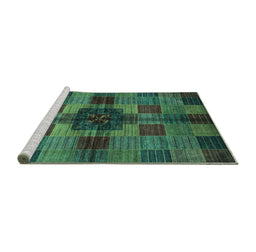 Sideview of Machine Washable Checkered Turquoise Modern Area Rugs, wshabs3183turq