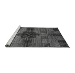 Sideview of Machine Washable Checkered Gray Modern Rug, wshabs3183gry