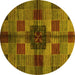 Round Machine Washable Checkered Yellow Modern Rug, wshabs3183yw