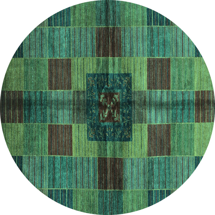 Round Checkered Turquoise Modern Rug, abs3183turq