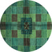 Round Checkered Turquoise Modern Rug, abs3183turq