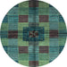 Round Checkered Light Blue Modern Rug, abs3183lblu