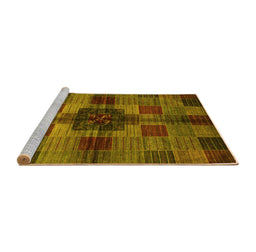 Sideview of Machine Washable Checkered Yellow Modern Rug, wshabs3183yw