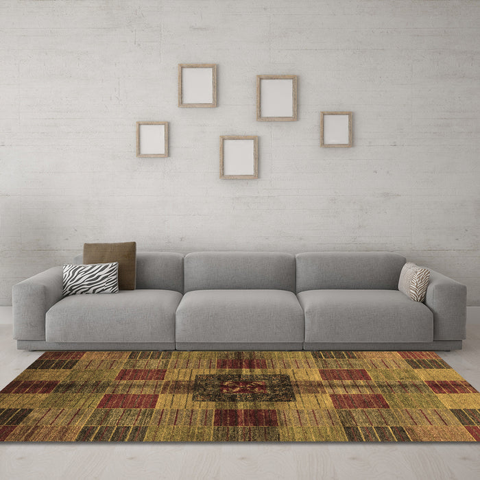 Machine Washable Checkered Brown Modern Rug in a Living Room,, wshabs3183brn