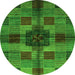 Round Machine Washable Checkered Green Modern Area Rugs, wshabs3183grn