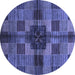 Round Machine Washable Checkered Blue Modern Rug, wshabs3183blu