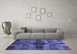 Machine Washable Checkered Blue Modern Rug in a Living Room, wshabs3183blu