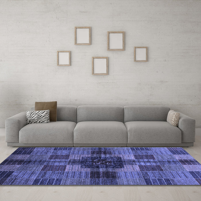 Machine Washable Checkered Blue Modern Rug in a Living Room, wshabs3183blu