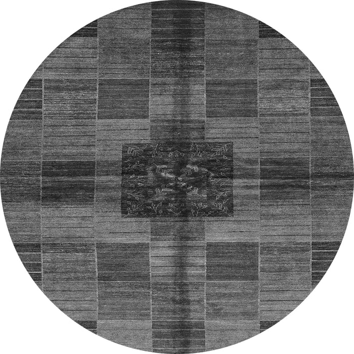 Round Machine Washable Checkered Gray Modern Rug, wshabs3183gry