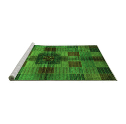 Sideview of Machine Washable Checkered Green Modern Area Rugs, wshabs3183grn