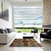 Square Abstract Red Brown Checkered Rug in a Living Room, abs3183