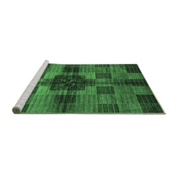 Sideview of Machine Washable Checkered Emerald Green Modern Area Rugs, wshabs3183emgrn