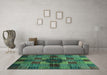 Machine Washable Checkered Turquoise Modern Area Rugs in a Living Room,, wshabs3183turq