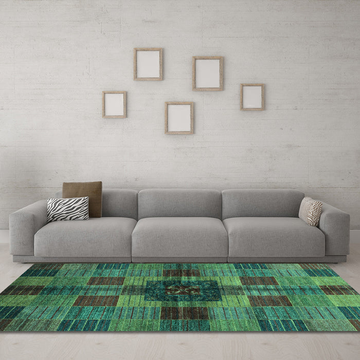 Machine Washable Checkered Turquoise Modern Area Rugs in a Living Room,, wshabs3183turq