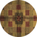 Round Machine Washable Checkered Brown Modern Rug, wshabs3183brn