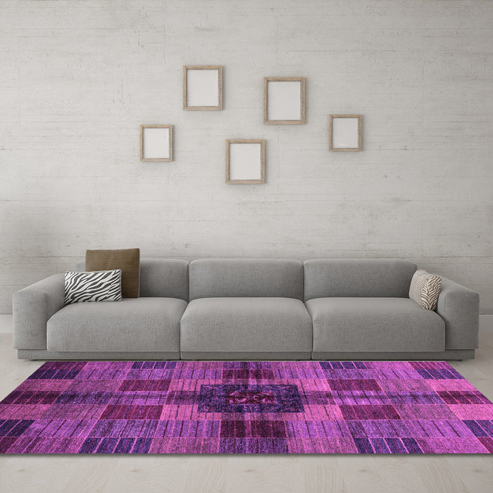 Machine Washable Checkered Purple Modern Area Rugs in a Living Room, wshabs3183pur
